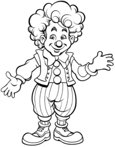 ausmalbild-froehlicher-zirkus-clown-mit-buntem-kostuem