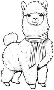 ausmalbild-froehliches-alpaka-mit-schleife