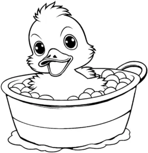 ausmalbild-froehliches-entchen-in-schuessel-mit-schaum