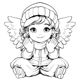 ausmalbild-froehliches-kind-mit-engeln-und-fluegeln