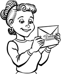 ausmalbild-froehliches-maedchen-mit-brief