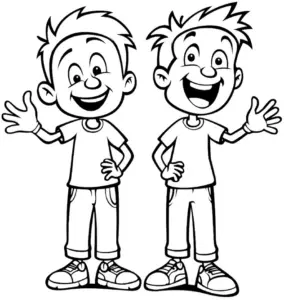 ausmalbild-froehlliche-jungen-mit-t-shirts-und-jeans