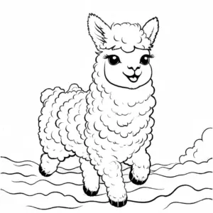 ausmalbild-fruehling-alpaka-in-sanfter-landschaft