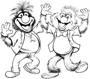 ausmalbild-fruehling-fröhliche-comicfiguren-tanz