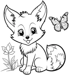 ausmalbild-fuchs-und-schmetterling-im-naturpark