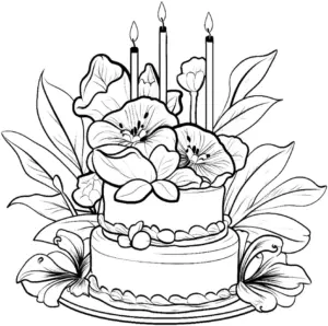 ausmalbild-geburtstagskuchen-mit-blumen-und-kerzen
