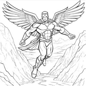 ausmalbild-gefluegelter-superheld-in-aktion
