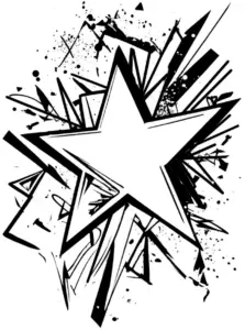 ausmalbild-geometrischer-stern-mit-linien-und-spritzern