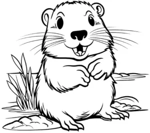 ausmalbild-glueckiger-biber-in-der-natur