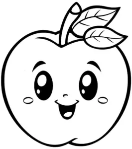 ausmalbild-gluecklicher-apfel-mit-gesicht-und-blaettern