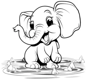 ausmalbild-gluecklicher-elefant-im-wasser