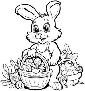 ausmalbild-gluecklicher-hase-mit-eiern-fruechten