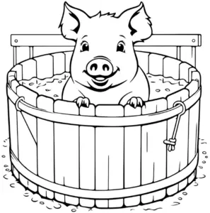 ausmalbild-glueckliches-schwein-im-holzfass
