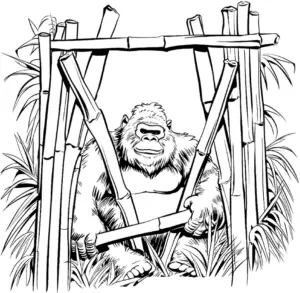 ausmalbild-gorilla-im-bambuswald