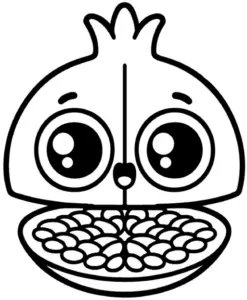 ausmalbild-grosse-frucht-mit-laechelndem-gesicht-und-kernen