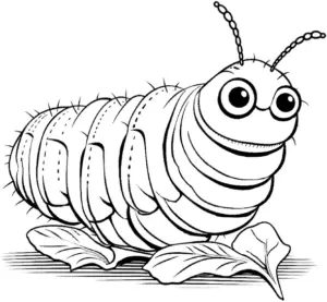 ausmalbild-grosse-raupe-auf-blaettern