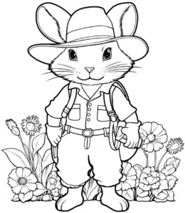 ausmalbild-hase-mit-rucksack-in-blumenfeld