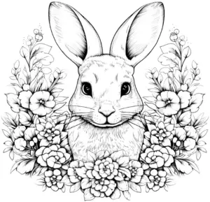 ausmalbild-hase-umgeben-von-blumen