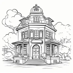 ausmalbild-haus-garten-natur-eindrucksvoll