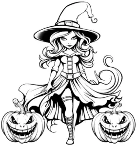 ausmalbild-hexe-mit-kuerbis-fuer-halloween