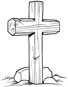 ausmalbild-holzkreuz-auf-stein
