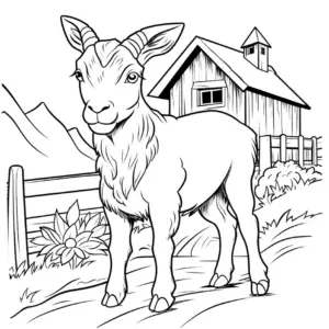 ausmalbild-huegelziege-vor-bauernhaus-in-natur-landschaft