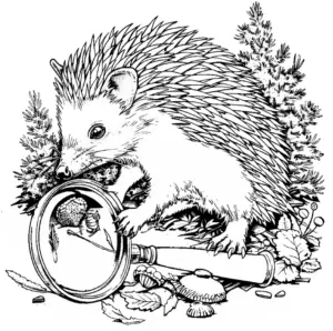 ausmalbild-igel-mit-lupe-in-der-natur