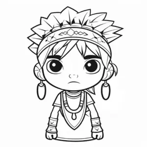 ausmalbild-indianerkind-mit-traditioneller-kleidung