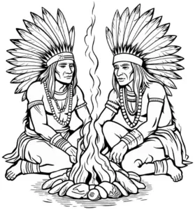 ausmalbild-indigene-amerikaner-am-lagerfeuer
