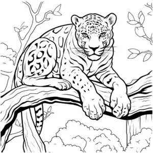 ausmalbild-jaguar-auf-baumstamm