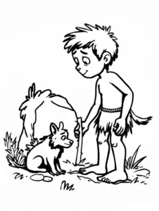 ausmalbild-junge-aus-der-steinzeit-mit-hund