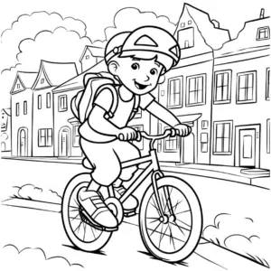 ausmalbild-junge-fahrrad-rucksack-auf-der-strasse