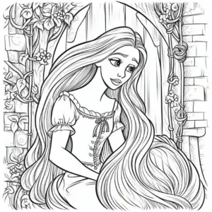 ausmalbild-junge-frau-im-garten-mit-langen-haaren