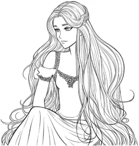 ausmalbild-junge-frau-mit-langem-haar