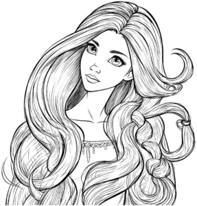 ausmalbild-junge-frau-mit-langem-haar-und-zopf