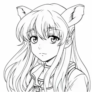 ausmalbild-junge-frau-mit-tierischen-ohren