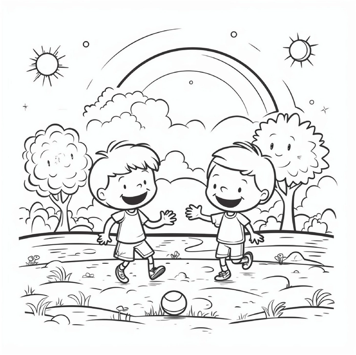 ausmalbild-jungen-beim-spielen-im-freien