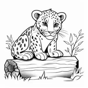 ausmalbild-junger-leopard-auf-einem-baumstamm