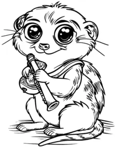 ausmalbild-junges-erdmaennchen-mit-instrument