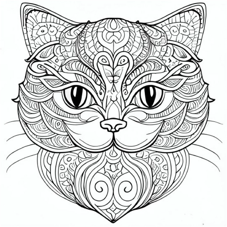 ausmalbild-katze-mit-kunstvollen-mustern