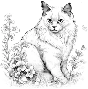 ausmalbild-katze-umgeben-von-blumen