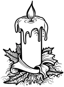 ausmalbild-kerze-mit-blaettern-und-schleifen