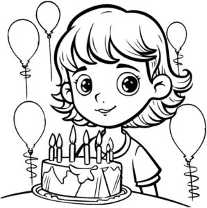 ausmalbild-kind-mit-geburtstagskuchen-und-luftballons