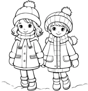 ausmalbild-kinder-im-winteroutfit