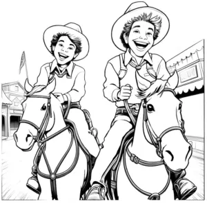 ausmalbild-kinder-reiten-im-wilden-westen