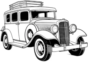 ausmalbild-klassisches-auto-mit-dachgepaecktraeger