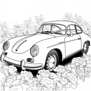 ausmalbild-klassisches-auto-umgeben-von-blumen