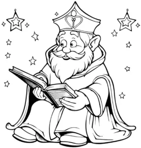 ausmalbild-koenig-mit-buch-und-sternen