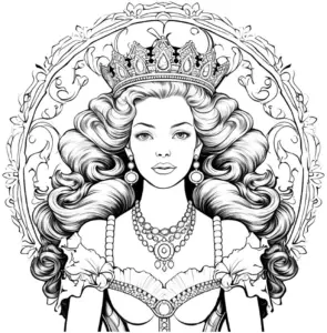 ausmalbild-koenigin-mit-schmuckrahmen