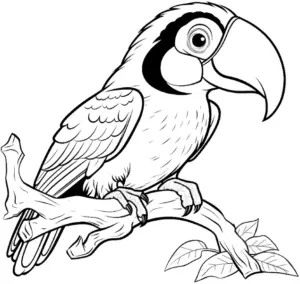 ausmalbild-koeniglicher-tukan-auf-ast